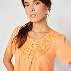 T-shirt macramé manches courtes