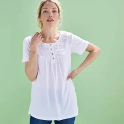 T-shirt macramé manches courtes