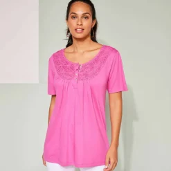 T-shirt macramé manches courtes