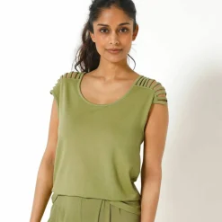 T-shirt maille unie, laçage épaules
