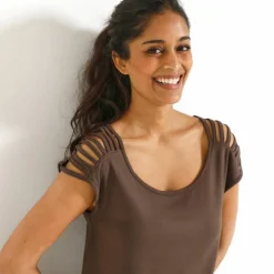T-shirt maille unie, laçage épaules