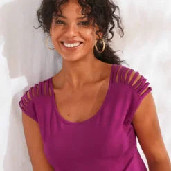 T-shirt maille unie, laçage épaules