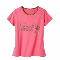 T-shirt manches courtes coton uni imprimé placé "Bohème"