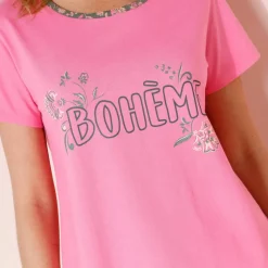 T-shirt manches courtes coton uni imprimé placé 