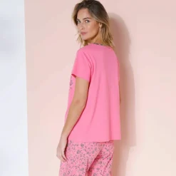 T-shirt manches courtes coton uni imprimé placé 