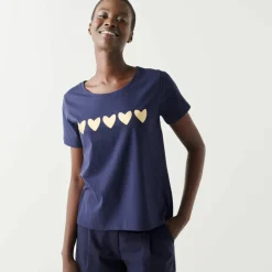 T-shirt manches courtes, imprimé coeurs dorés