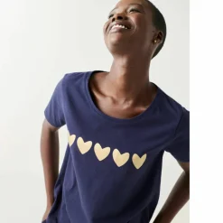 T-shirt manches courtes, imprimé coeurs dorés