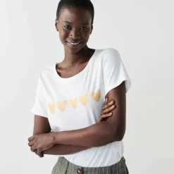 T-shirt manches courtes, imprimé coeurs dorés