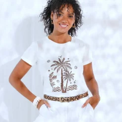 T-shirt manches courtes imprimé palmiers