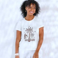 T-shirt manches courtes imprimé palmiers