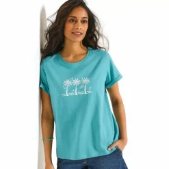 T-shirt manches courtes, imprimé palmiers devant