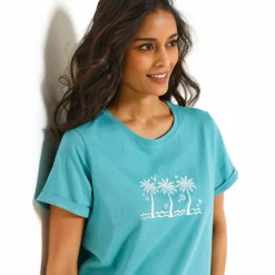 T-shirt manches courtes, imprimé palmiers devant