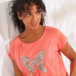 T-shirt manches courtes, imprimé placé "papillon"