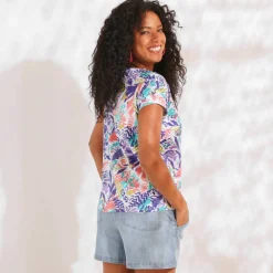 T-shirt manches courtes, imprimé tropical