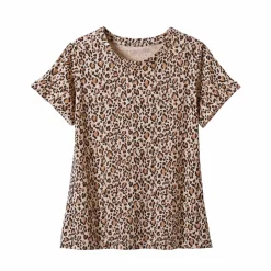 T-shirt manches courtes à revers, imprimé peau de bête