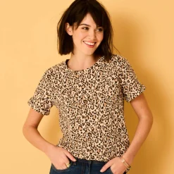 T-shirt manches courtes à revers, imprimé peau de bête