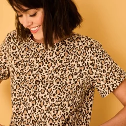 T-shirt manches courtes à revers, imprimé peau de bête