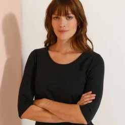 T-shirt manches 3/4 uni, coton