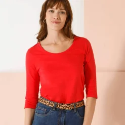T-shirt manches 3/4 uni, coton