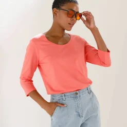 T-shirt manches 3/4 uni, coton