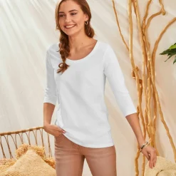 T-shirt manches 3/4 uni, coton