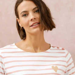 T-shirt marinière broderie coeur doré en coton biologique(**)