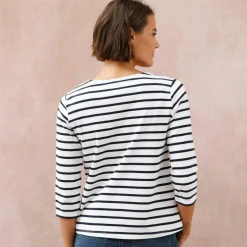 T-shirt marinière broderie coeur doré en coton biologique(**)