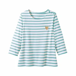 T-shirt marinière broderie coeur doré en coton biologique(**)