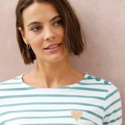 T-shirt marinière broderie coeur doré en coton biologique(**)