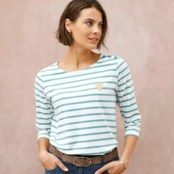 T-shirt marinière broderie coeur doré en coton biologique(**)