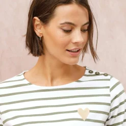T-shirt marinière broderie coeur doré en coton biologique(**)