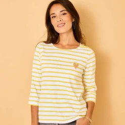 T-shirt marinière broderie coeur doré en coton biologique(**)