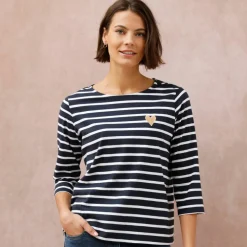 T-shirt marinière broderie coeur doré en coton biologique(**)