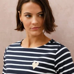 T-shirt marinière broderie coeur doré en coton biologique(**)