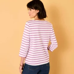 T-shirt marinière broderie coeur doré en coton biologique(**)