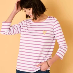 T-shirt marinière broderie coeur doré en coton biologique(**)