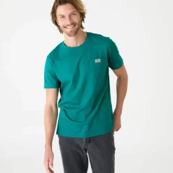 T-shirt poche uni col rond manches courtes