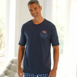 T-shirt pyjama coton imprimé placé manches courtes