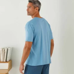 T-shirt pyjama imprimé placé manches courtes coton