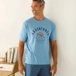 T-shirt pyjama imprimé placé manches courtes coton