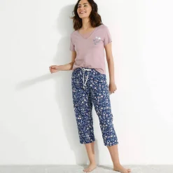 T- shirt pyjama manches courtes motif floral imprimé