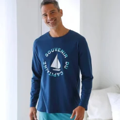 T-shirt pyjama manches longues motif bateau