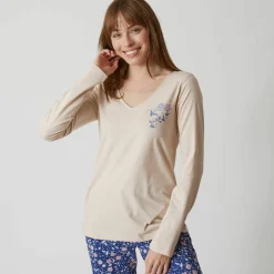 T-shirt pyjama manches longues motif floral imprimé