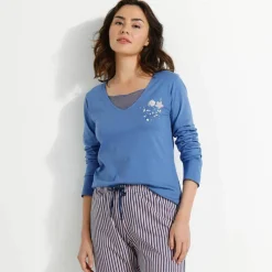 T-shirt pyjama manches longues motif floral imprimé