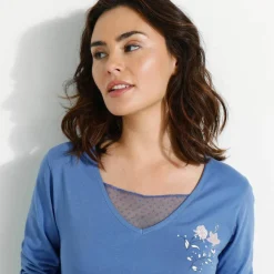 T-shirt pyjama manches longues motif floral imprimé