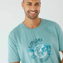 T-shirt pyjama motif devant manches courtes
