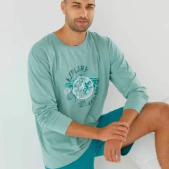 T-shirt pyjama motif devant manches longues