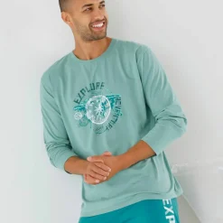 T-shirt pyjama motif devant manches longues