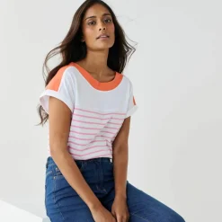 T-shirt rayé col bateau, manches courtes