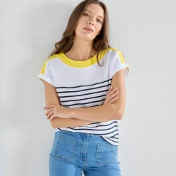 T-shirt rayé col bateau, manches courtes